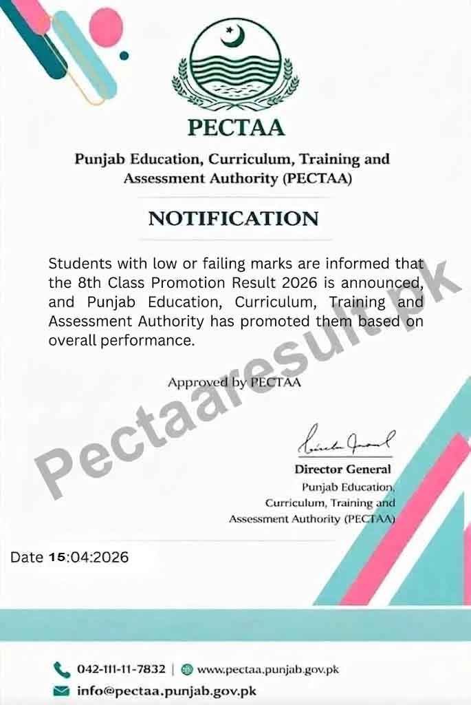 PECTAA 8th Class Promotion Result 2026