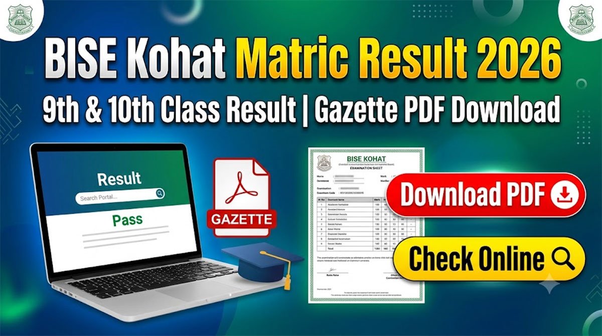 BISE Kohat Board 10th and 9th class result gazette download pdf