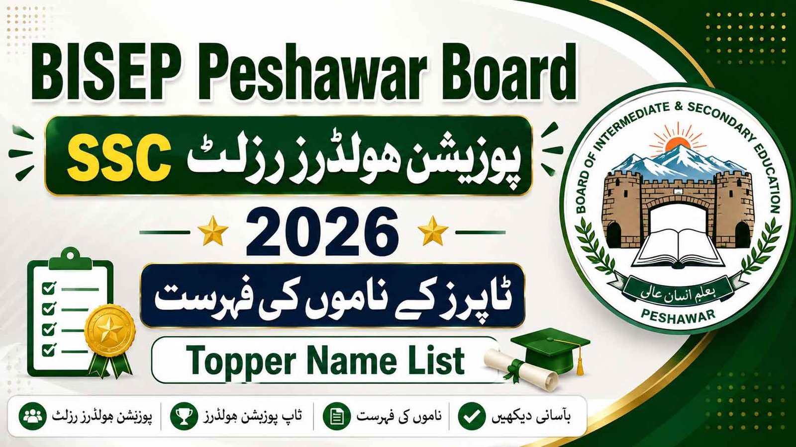 BISEP Peshawar Board SSC Position Holders Result 2026 Topper Name List