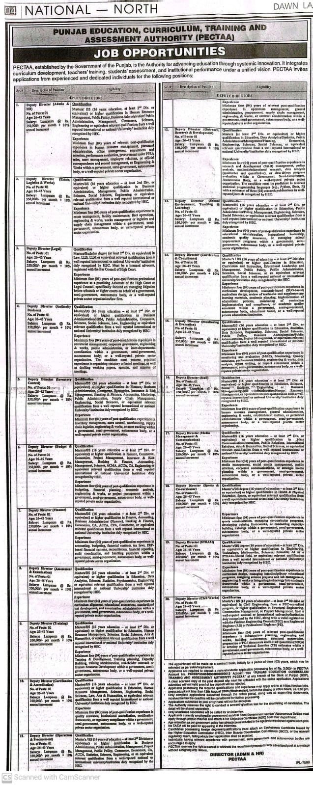 PECTAA Jobs Advertisement 